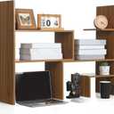 Briwooody Expandable Dorm Desk Dutch Adjustable Desktop Bookshelf Wooden Desktop Storage Organizer Bookcase Cubby Book Rack for College Dorm Home Office Furniture(Brown), 9.5 x 40 x 28 inch