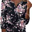 Zeagoo Long Sleeve Shirts for Women Casual V Neck Fall Tops Dressy Summer Work Blouses Clothes (Large, Floral Black)