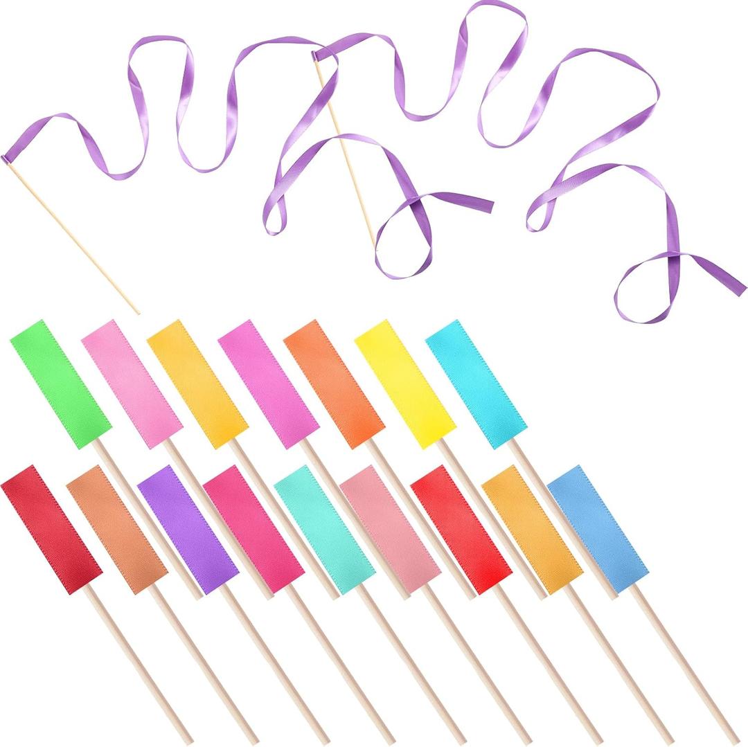 Civaner 30 Pcs 6.6 ft Ribbon Dancing Wands Streamers Dance Ribbon Party Favors Rhythmic Gymnastics Ribbons for Princess Birthday Carnival Prizes Baton Stick Twirling Art Dances(1.6 Inch,Colorful)