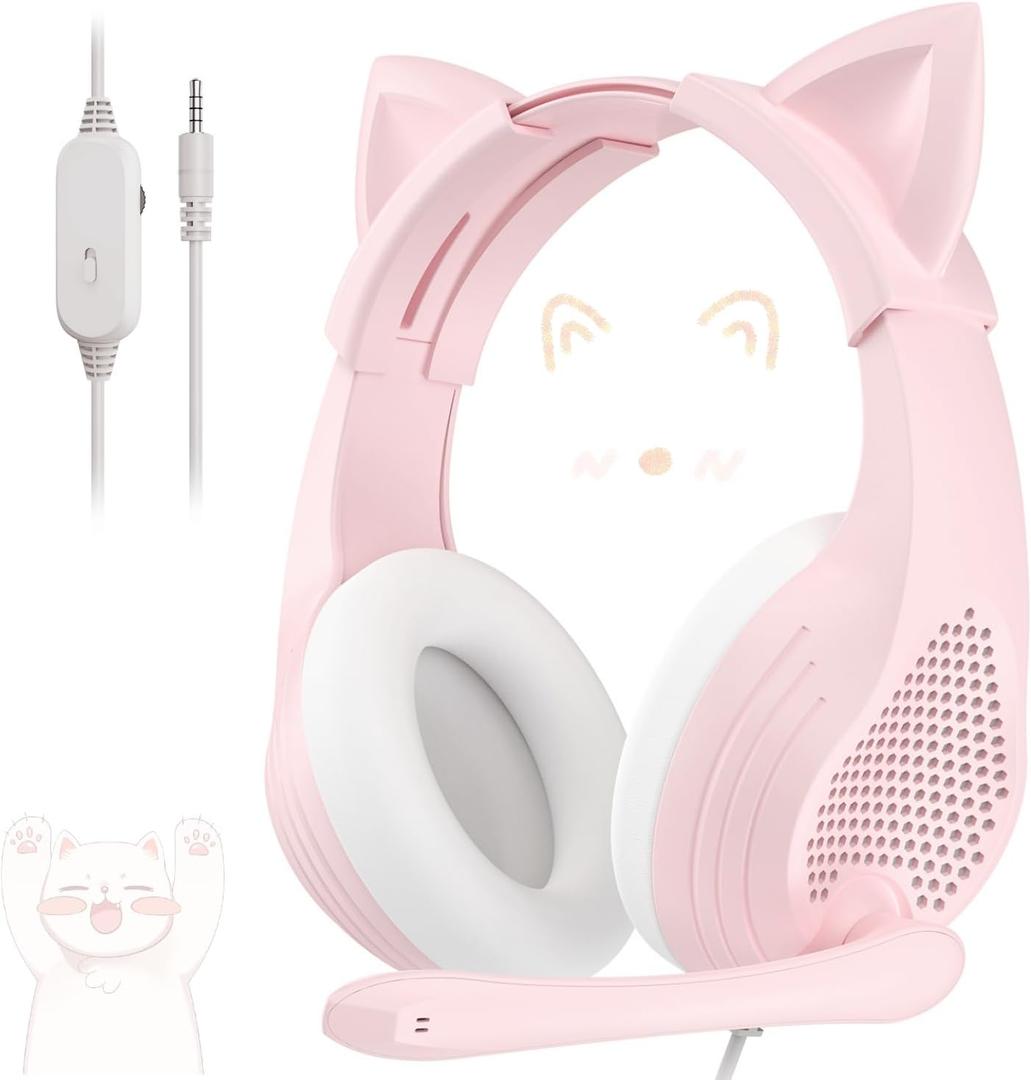 Anivia Pink Gaming Headset with Microphone for PC Computer iOS Mac PS4 PS5 Xbox One Phone, 3D Surround Sound, Soft Memory Foam Ear Cushion, Wired Over-Ear Headphones with Mic for Gamer-1