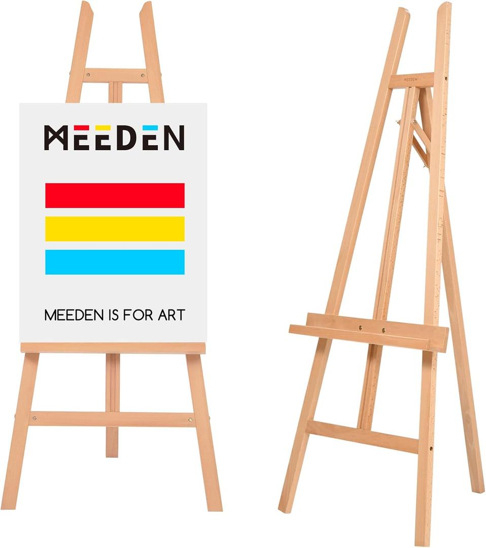 MEEDEN Art Easel Stand for Display - Adjustable Beech Wood Floor Easels for Painting, Holding Canvas up to 60", Ideal for Artist, Adults Painting Canvas, Drawing, Signs - Middle