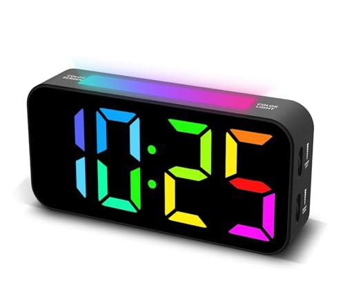 Topski Loud Alarm Clocks for Bedrooms Heavy Sleepers, Plug-in Digital Bedside Clock with RGB Night Light, Large Display, Dual Alarm, Snooze, Dimmable, 3 Volumes