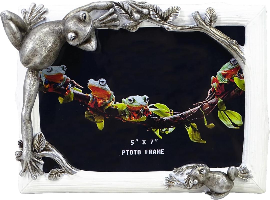 Tree Frog Picture Frame, Realistic Resin Frog Photo Holder, 5x7 inch Wildlife Decor, Unique Nature Desktop Accessory, Gift for Frog Lovers