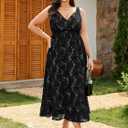RWJ Women's Plus Size Wedding Guest Dress 2026 Floral Lace Wrap V Neck Sleeveless Formal Cocktail Party Maxi Dresses (Black, XXL)