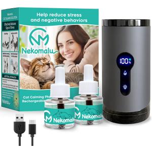 Rechargeable Cat Calming Pheromone Diffuser Kit, 60 Day Supply, No Burning Smell, Helps Reduce Stress, Scratching & Spraying