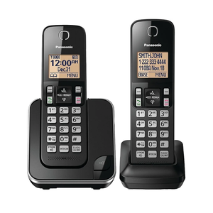 Panasonic Cordless Phone 2 Handsets System Expandable with Amber Backlit Display – KX-TGC352B (Black)