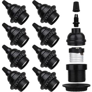 8 Pack E26 E27 Light Sockets, Black Medium Screw Base with Shade Ring, Retro Period Style Edison Lamp Holder, Replacement DIY Making Light Bulb Socket Cover Pendant Lamp Holder Keyless Lamp
