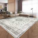 HOMFINE Machine Washable Rug 9'x12' - Vintage Design Area Rugs with Non Slip Rugs for Living Room Bedroom Floral Print Rug Carpet Stain Resistant, Home Decor Office Area Rug, Beige Green