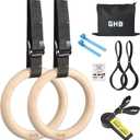 GHB Gymnastic Rings Wooden Gym Rings 1.25" Olympic Rings Adjustable Straps Pull Up Rings Sets for Workout Bodyweight Fitness Training