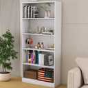 Bookshelves and Bookcases Floor Standing Tall Bookcase 5 Tier Display Storage Shelves Tall Bookcase Home Decor Furniture for Home Office(White 11.8" D x 31.5" W x 67.9" H)