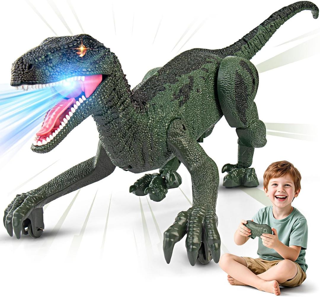 Dinosaur Toys for Kids, 2.4GHz Remote Control Dinosaur with Walking, Realistic Sounds, Demo Mode, Rechargeable Jurassic Toys for 3-5, 5-7, 8-12, Birthdays, Parties, Christmas, Childrens Day (Green)