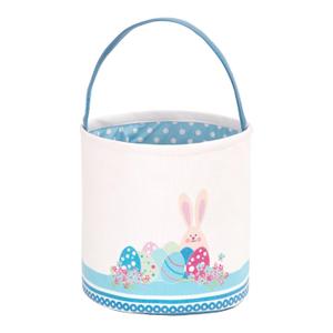 Easter Bunny Basket Egg Buckets, Blue Cute Personalized Canvas Cotton Tote Bags Egg Hunt Basket for Easter Party Gifts (1-Blue)