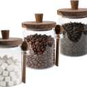 Set of 3 Glass Jars Containers with Wooden Lids and Scoop Clear Canister Jars Set with Spoon for Kitchen Food Storage Coffee Tea Sugar Decorative Countertop Organization Jars 31 oz (3)