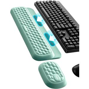 Vaydeer Wrist Rest Set for Keyboard and Mouse, Full Mechanical Keyboard Support Pad, Ergonomic Desk Cushion for Computer Typing Office Work Home Gaming, Memory Foam Arm Palm Hand Pain Relief-Green