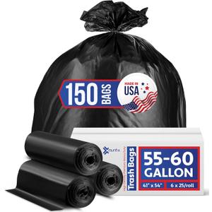 55-60 Gallon Trash Bags Heavy Duty, Bulk 150 Pack Large Black, Made in USA