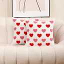 WOKANI Valentines Day Throw Pillow Covers 18x18 Set of 2 Heart Love Couples Decorations Embroidery Cushion Covers Home Decor for Couch Lover Girlfriend Sofa Bedroom, White Red Pink