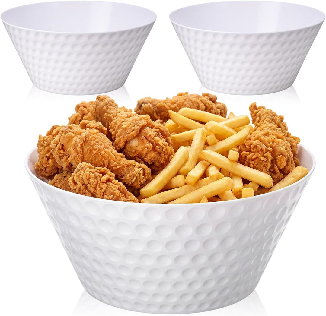 3 Pcs Large Golf Serving Bowls, Reusable Melamine Snack Salad Dessert Bowls (10 x 4.3 In), Golf Ball Design for Game Day Party, Tailgating Sports Events