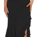 BORIFLORS Women's Elegant Bodycon Ruched Maxi Cocktail Dress Mesh Sleeveless Mermaid Ruffle Beach Wedding Guest Long Dresses, Medium, Black