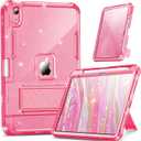 INFILAND Case for iPad A16 11 inch 11th Generation,iPad 10th Generation Case 10.9 Inch Glitter Semi-Transparent, Protective Cute Cover with Stand, Pencil Holder for Girls, Kids, Women (Pink)