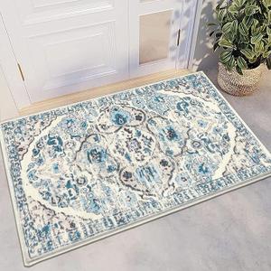 HEBE Washable Area Rug - 2'x3' Non Slip Soft Distressed Medallion Bedroom Boho Living Room Accent Throw Vintage Entry Floor Carpet for Dining Room Bathroom Entryway