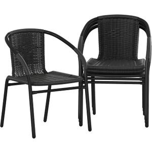 Flash Furniture Lila Modern Rattan Indoor/Outdoor Stackable Dining Chairs, Stacking Rattan Bistro Chairs for Patio or Restaurant, Set of 4, Black