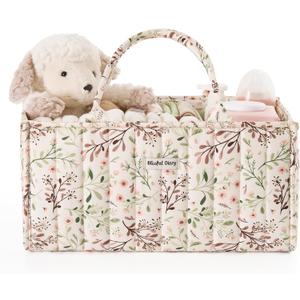 Blissful Diary Floral Diaper Caddy Organizer, Stylish Nursery Storage Basket, Gift for Baby Shower, Baby Registry Must Have, Newborn Essentials, Pastoral Daisy