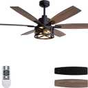 Farmhouse 52 Inch Ceiling Fan with Remote and App Control, Quiet 6-Speed Reversible DC Motor, Black Cage Design for Bedroom, Living Room, Covered Patio