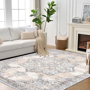 9x12 Area Rugs for Living Room, Washable Large Area Rugs Non-Slip and Non-Shedding, Boho & Vintage Area Rug for Bedroom, Kitchen, Dining Room (Beige/Multi 9'x12')