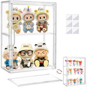 Attelite Acrylic Display Cases for Collectibles,3 Layer Clear Display Case with Magnetic Door,Desktop Clear Showcase with 2 Adjustable Divider Storage Box for Action Figure