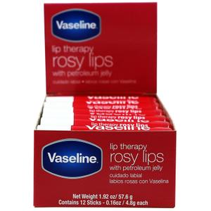 Vaseline Lip Rosy, Fast-Acting Nourishment, Ideal for Chapped, Dry, Cracked, or Damaged Lips, Lip Balm,12 Sticks, 1 Box (0.16 Ounce (Pack of 12))