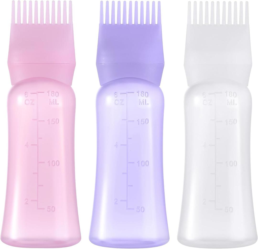 Root Comb Applicator Bottle 6 Ounce Hair Oil Applicator for Hair Dye, Hair Oiler Comb Bottle with Graduated Scale (Multicolor)