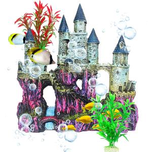 Aquarium Castle Decor, Resin Castle for Fish Tank with Randomly Color Plants Decorations Accessories for Freshwater and Saltwater Fish Tanks (blue)