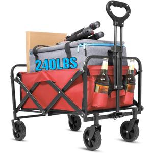 Wagons Carts Foldable,Collapsible Folding Outdoor Utility Wagon for Outdoor,Sports,Garden,Camping,and Shopping,Heavy Duty,Large Capacity(Red).
