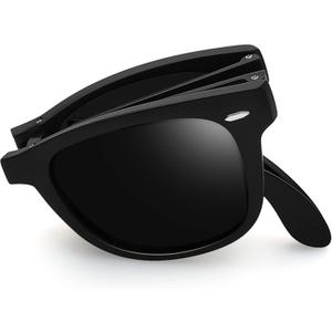 Joopin Square Sunglasses Polarized UV Protection Trendy Designer Sun Glasses Men Women (E01-folding Matte Black)