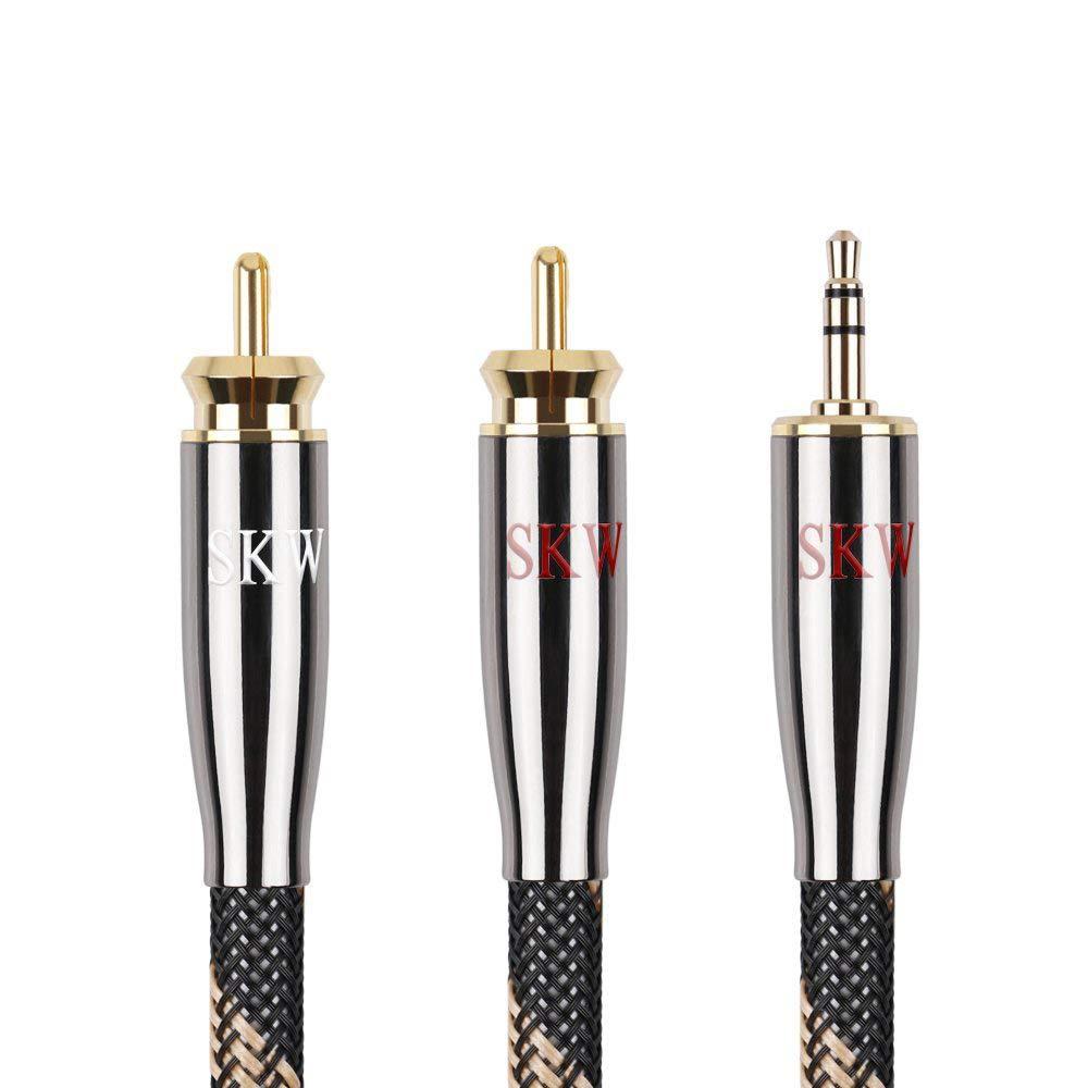 SKW Audiophile Ultra-high Purity Copper Audio Cable 3.5mm Male to 2 RCA Male Audio Auxiliary Stereo Y Splitter Adapter Cable 32.8ft/10M (32.8ft/10M, Black)