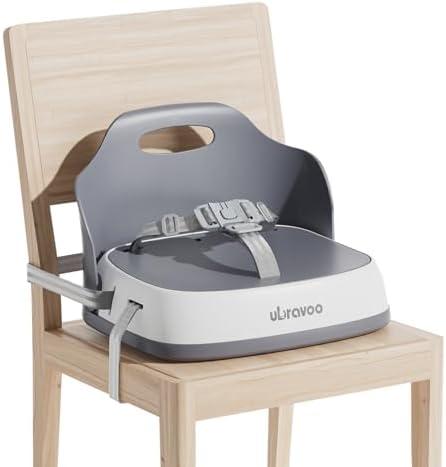 UBRAVOO Baby Booster Seats, Toddler Booster Seat for Dining Table with Adjustable Straps, Portable Compact Portable Baby Chair for Dining and Travel (Grey)
