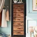 Huuger Tall Dresser for Bedroom, 7 Drawer Dresser & Chests of Drawers, Fabric Drawer for Closet, Bedroom, Night Stand, Metal Frame, Storage Tower with Fabric Bins, Rustic Brown