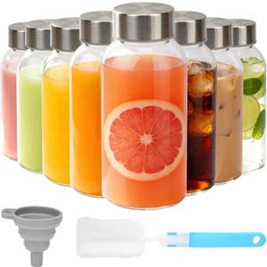 Sursip 8 oz Glass Bottles with Stainless Steel Lids (Set of 8) - Reusable Small Clear Jars for Juicing, Wellness Shots & Fridge Organization - Leakproof, Dishwasher Safe & BPA Free