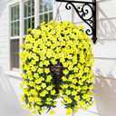 HyeFlora Artificial Fake Hanging Outdoor Flowers Plants Basket, Faux Silk Yellow Daisy Flowers UV Resistant Realistic Hanging Planter Orchid Vines for Outside Porch Patio Home Garden Yard Decoration