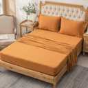 PURE ERA Jersey Knit 4pc Bed Sheet Set 100% T-Shirt Heather Cotton Super Soft Comfy Breathable Fits Mattress Up to 20" Extra Deep Pocket (Solid Burnt Orange, King)