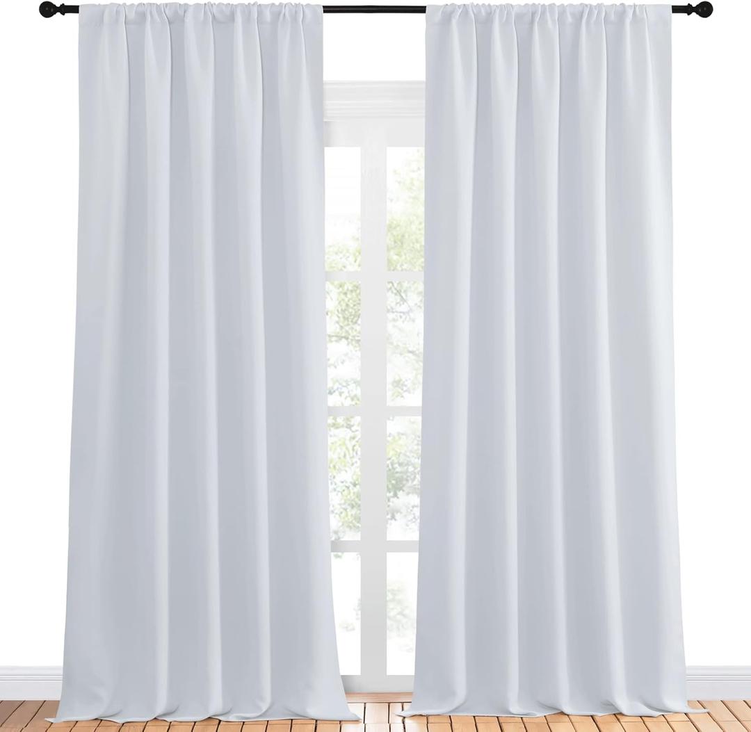 NICETOWN Blackout Curtain Panels for Window - Energy Efficient & Noise Reducing Thermal Insulated Rod Pocket Blackout Drapes/Draperies for Living Room (Greyish White, 2 Panels, W52 inches x L95 inches)