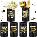 Domensi 6 Pcs 2026 Graduation Table Centerpiece Vase Decorations Class of 2026 Galvanized Metal Tin Vases for Artificial Flowers Grad Caps Cutlery Utensil Holder for Party Supplies Gifts(Black)