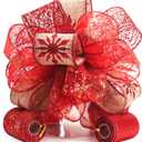 CT CRAFT LLC Red Snowflake Christmas Tree Topper Bow 11" with 4 Ribbon Streamers x 3 Yards Long Each for Holidy Elegant Fancy Home Dcor Indoor