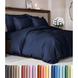Duvet Cover Full Size Set - Extra Soft Full Duvet Cover 80" x 90" with 2 Pillow Shams - Hotel Luxury, Easy Care & Fade Free w/ Zipper Closures & Ties - All Season, Comfy, Cozy & Breathable (Navy Blue)