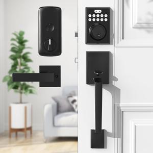 Keyless Entry Door Lock with Handle, Keypad Door Lock with Handle, Matte Black Front Door Lock Set, Anti-Peep Code Auto Lock Deadbolt, Easy Install for Exterior Home Apartment Rental