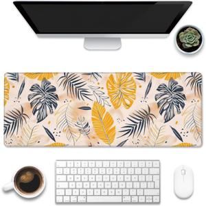 Desk Mat, Boho Palm Leaves Large Gaming Mouse Pad for Desk XL,Boho Tropical Leaves Desk Pad,Extended Big Computer Keyboard Mouse Pad with Non-Slip Base and Stitched Edge 31.5"x11.8"