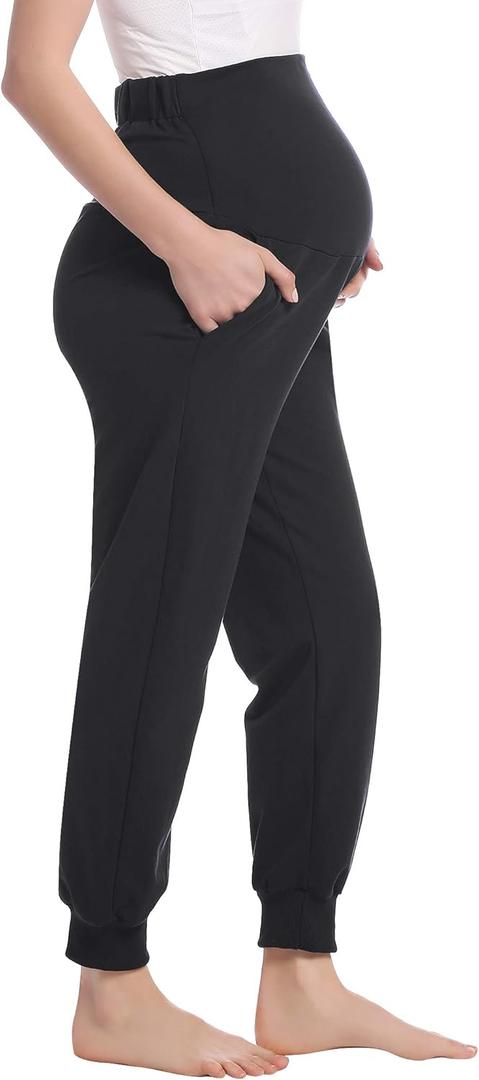 Womens Postpartum Joggers Cotton Loungewear Pants Over The Belly Maternity Sweat Yoga Slacks(Black, XL)