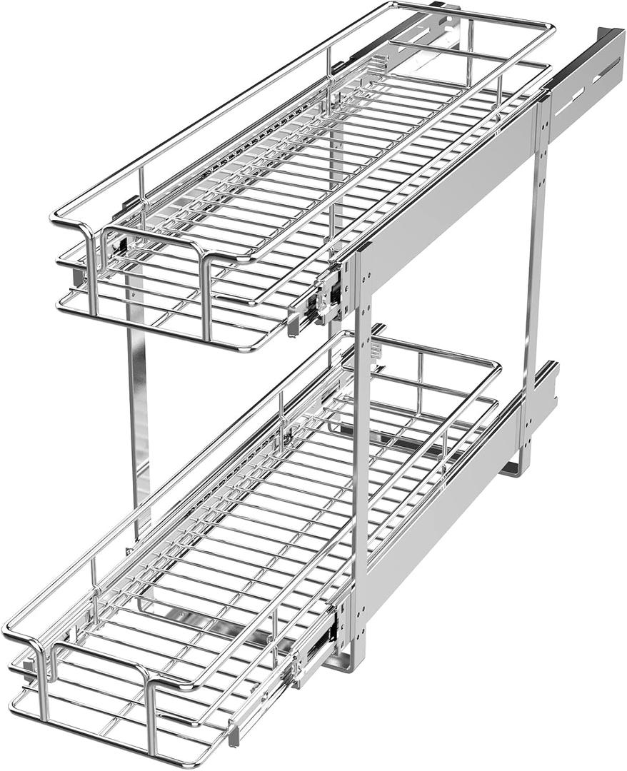 LOVMOR 2 Tier Individual Pull Out Cabinet Organizer 7.5" W x 21.5" D, Slide Out Kitchen Cabinet Storage Sliding Shelves