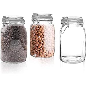 Set of 3 Glass Mason Jar with Airtight Lid 50 Ounces | Glass Storage Container for Food, Flour, Pasta, Coffee, Candy, Dog Treats, Snacks