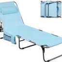 WLIVE 5-Position Folding Beach Chair with Face Hole, Portable Patio Lounge Chair for Beach, Pool, Outdoor Tanning Chair, Light Blue